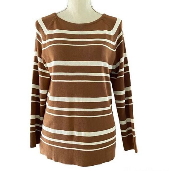Vintage Pendleton Brown White Striped Knit Top M - Picture 1 of 7